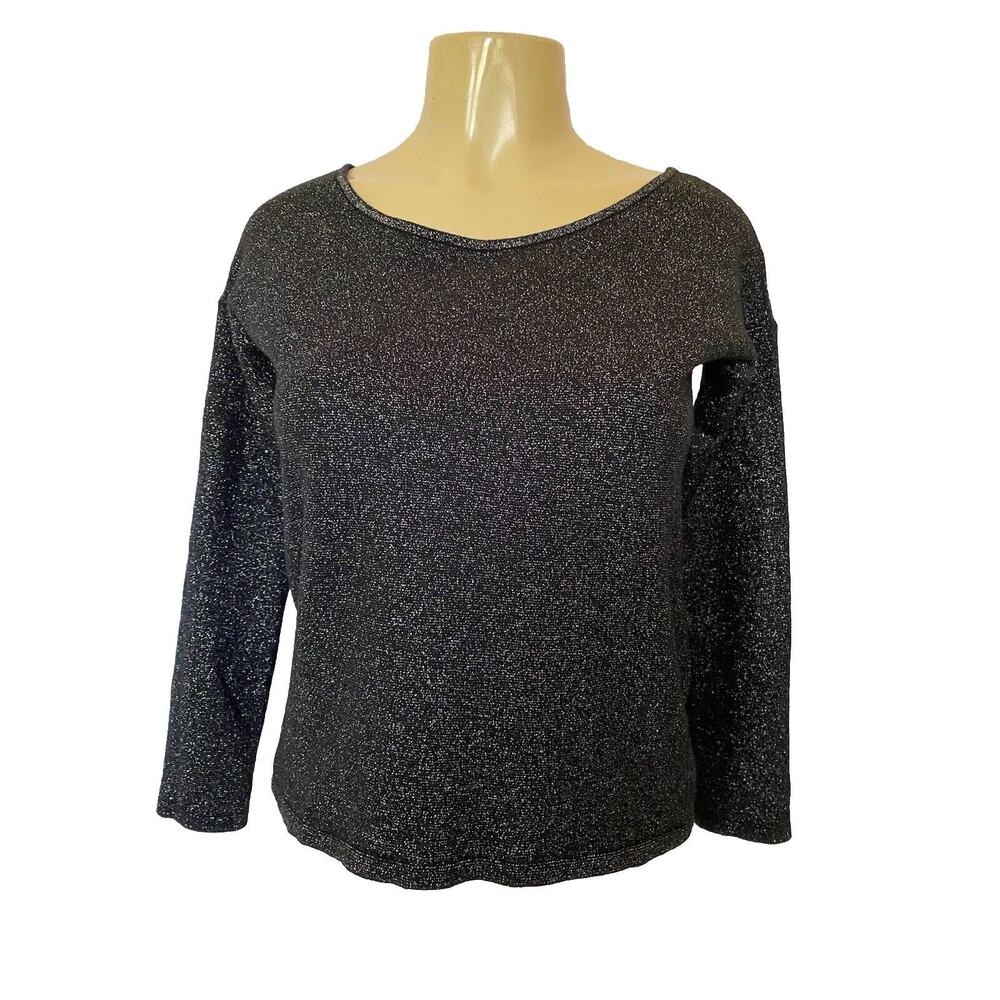 Wolford Wool Metallic Top Long Sleeve Round Neck Black Blouse S